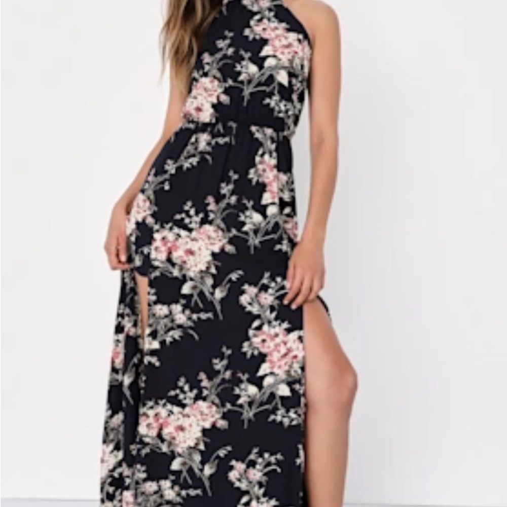 Lulu's Elegant Black and Pink Asymmetrical‎ Dress
